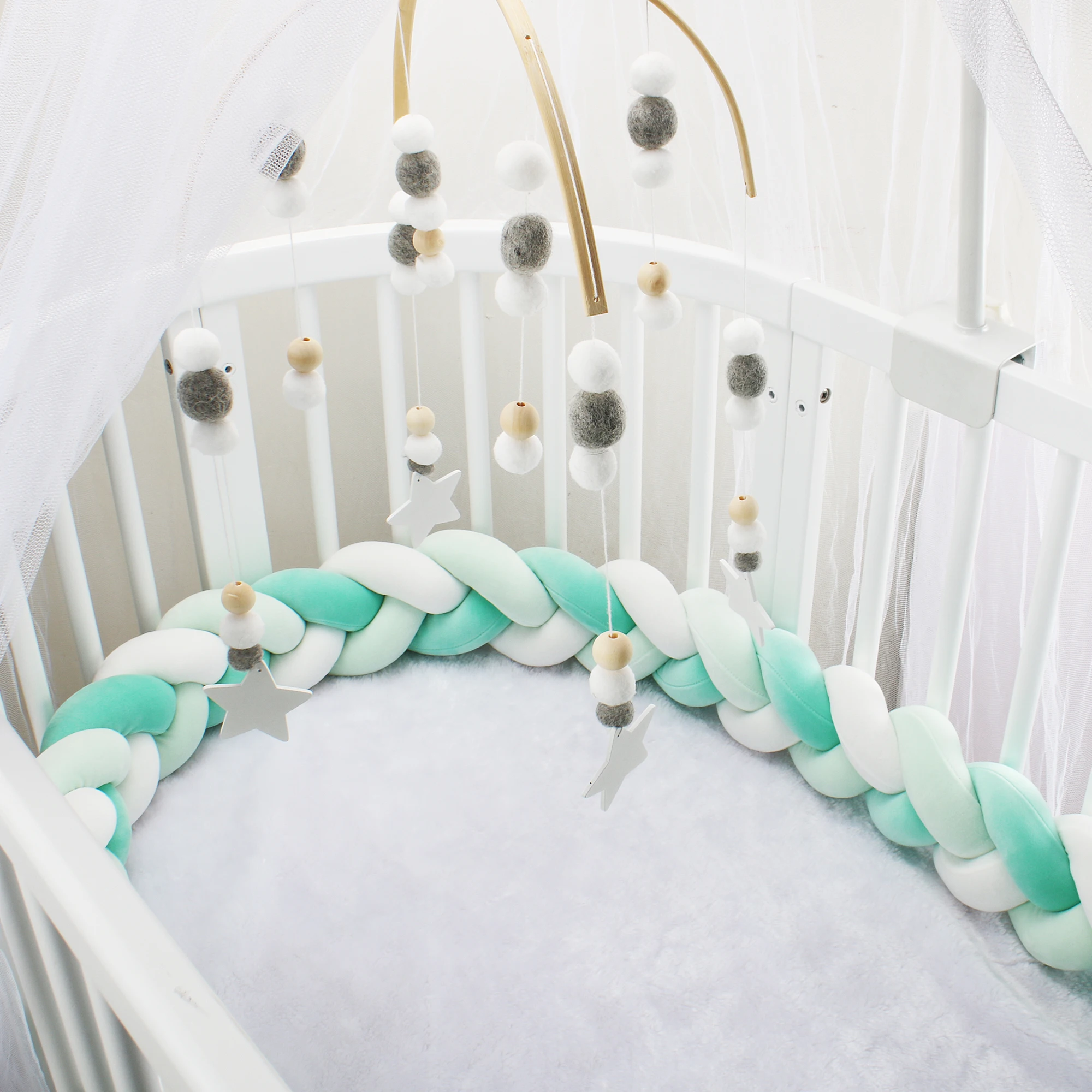 1M/2M/3M/4M Braided Baby Bumper Infant Bedding Set for Baby Boys Girls Crib Protector Knot Braid Pillow Cushion Cot Room Decor