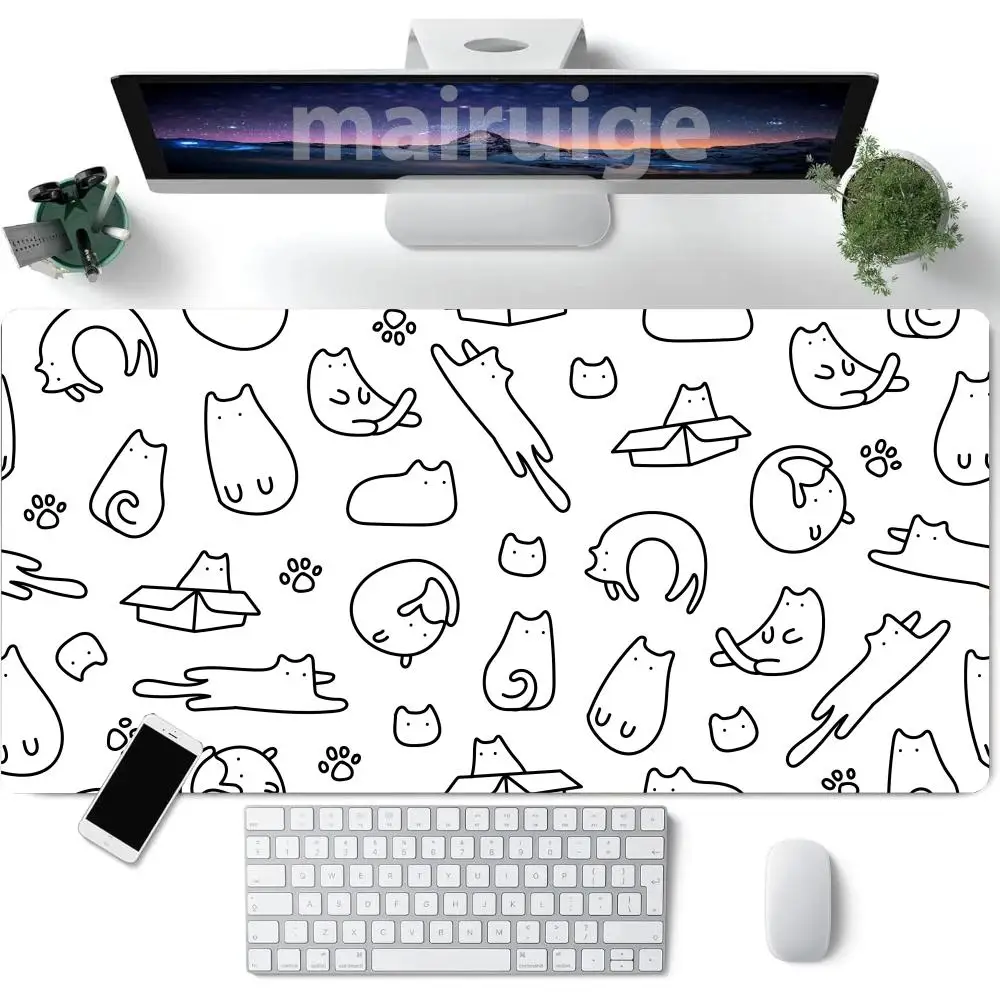 

Cartoon Kittens Mouse Pad Large Computer Office Game Table Mat XXL Rubber Anti-slip Stitched Edges Keyboard Mats Long Desk Pads