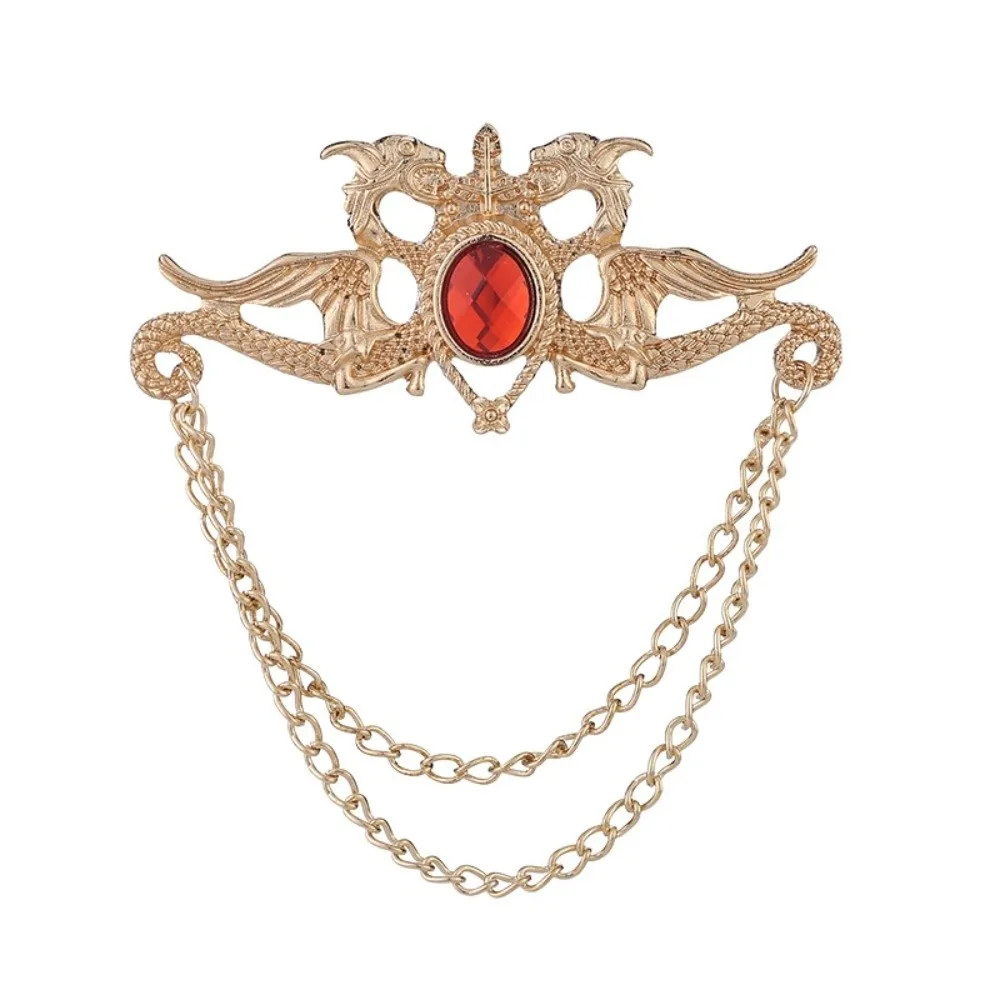 Alloy Chinese Dragon Tassel Brooch Tassel Chain Rhinestone Suit Collar Pin Korean Style Clothing Accessory Men Brooch Business