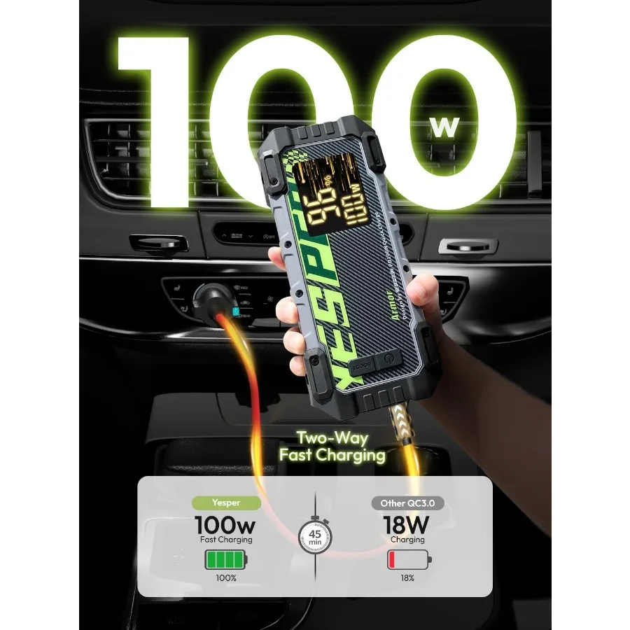 المحمولة 3000A الانتقال كاتب 12 فولت بطارية السيارة الانتقال كاتب مع 100 واط اتجاهين FastCharging LED عرض المدمجة البلوز كاتب Batte
