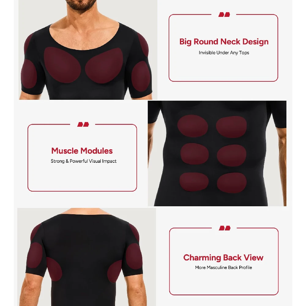 1PCS False Muscle Chest T-Shirt for Men Shaper Fake Breathable Shoulders Padded Underwear