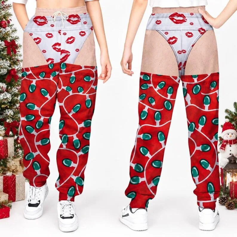 2027 Women Men's funny Christmas Halloween themed underwear with 3D printing visually illusory humorous personalized long pants