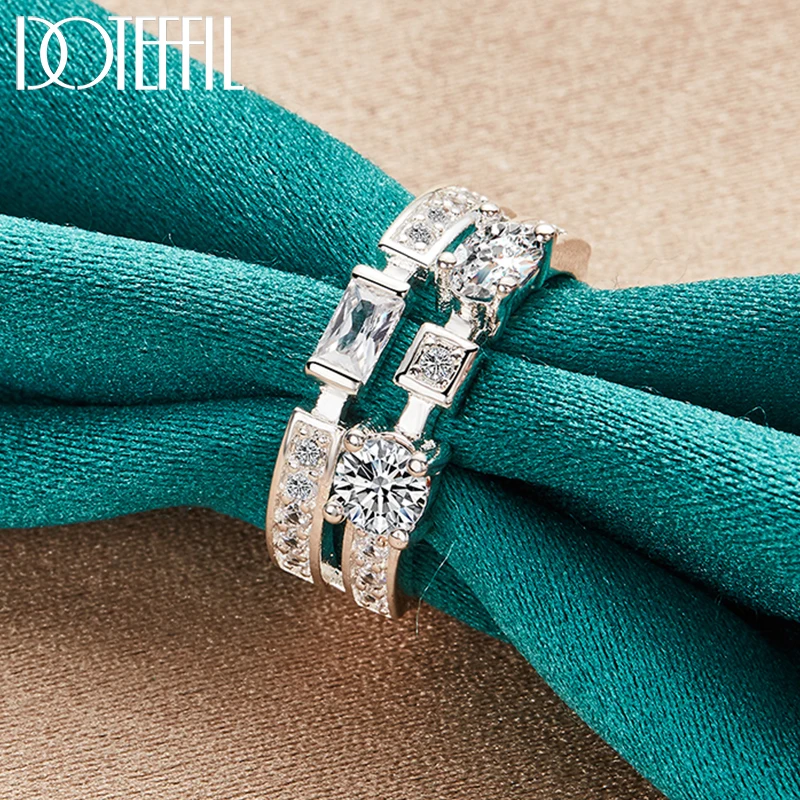 DOTEFFIL 925 Sterling Silver Round Square AAA Zircon Ring For Woman Man Fashion Wedding Engagement Party Gift Charm Jewelry