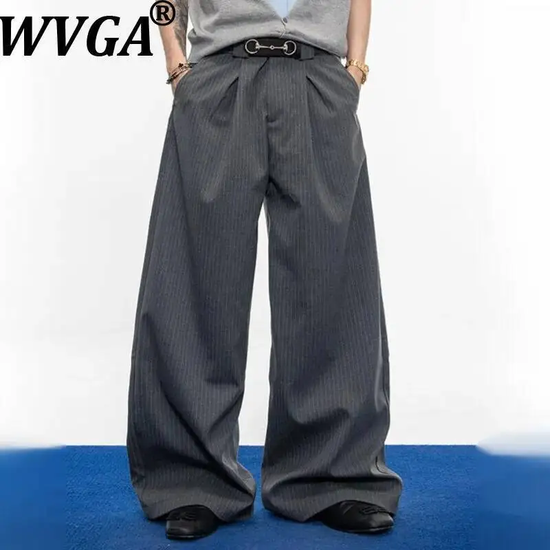 WVGA Spring Summer New Man Double-pleated Vertical Striped  Trendy Trousers Niche Chic Casual Draped Wide-leg Suit Pants W23305
