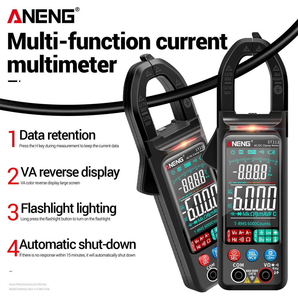 ANENG ST212 DC/AC Current Digital Clamp Meter 6000 Counts 400A Amp Multimeter Large Color Screen Voltage Tester Car Hz NCV Ohm