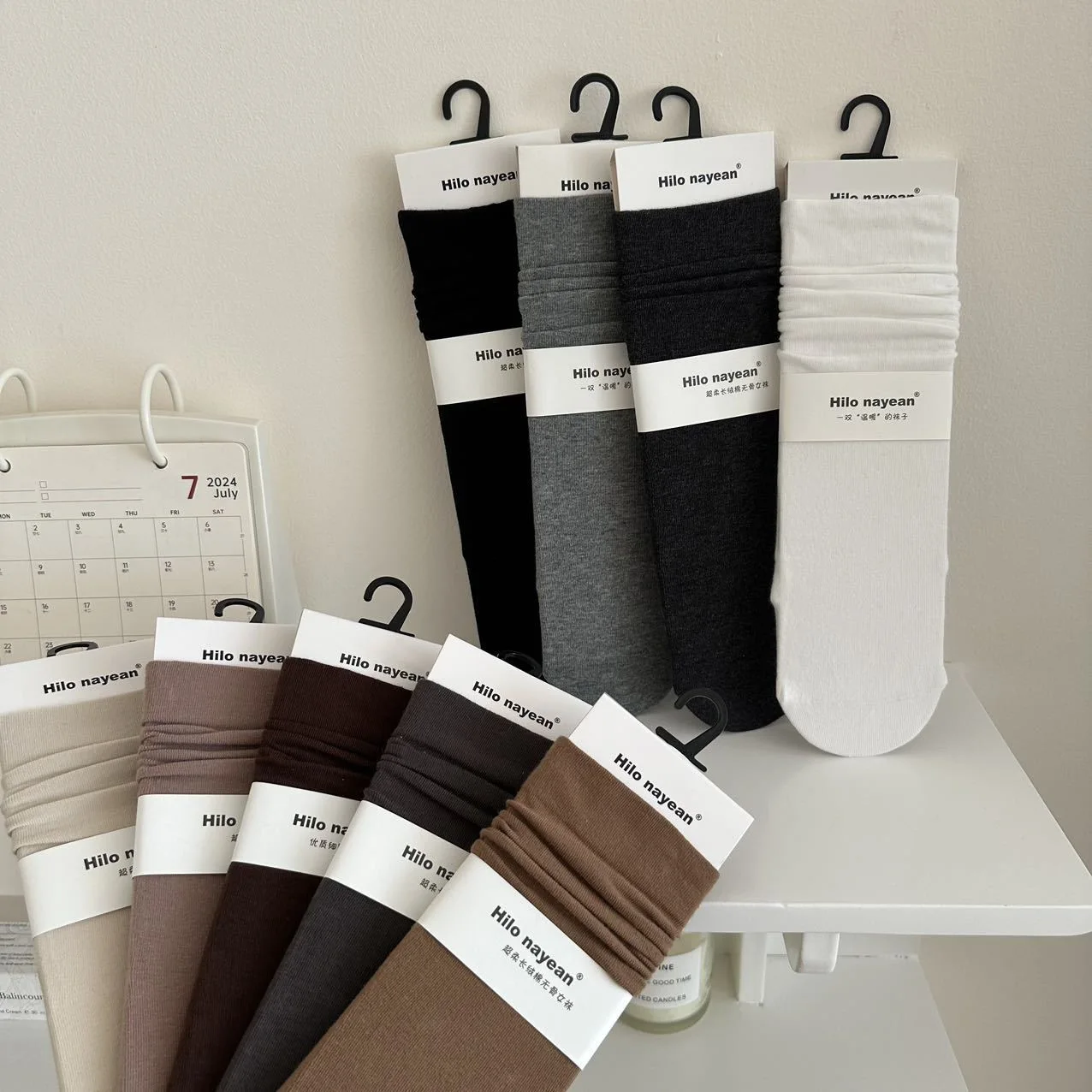 女の子用ボーンレスミディアム丈ソックス-秋冬-無地-ストッキング-2025年新作-綿ソックス