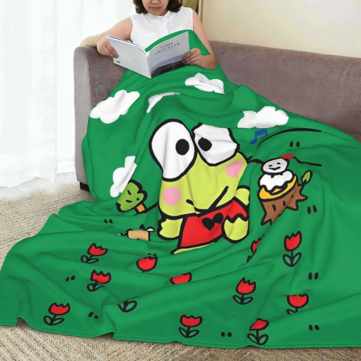 Keroppi With Music Blanket Super Soft Funny Plush Throw Blanket For Living Room Camping Flannel Bedspread Bed Cover