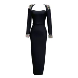 2024 New Autumn Women Beading Bandage Dress Long Sleeve Clothes Celebrity Party Elegant Dresses