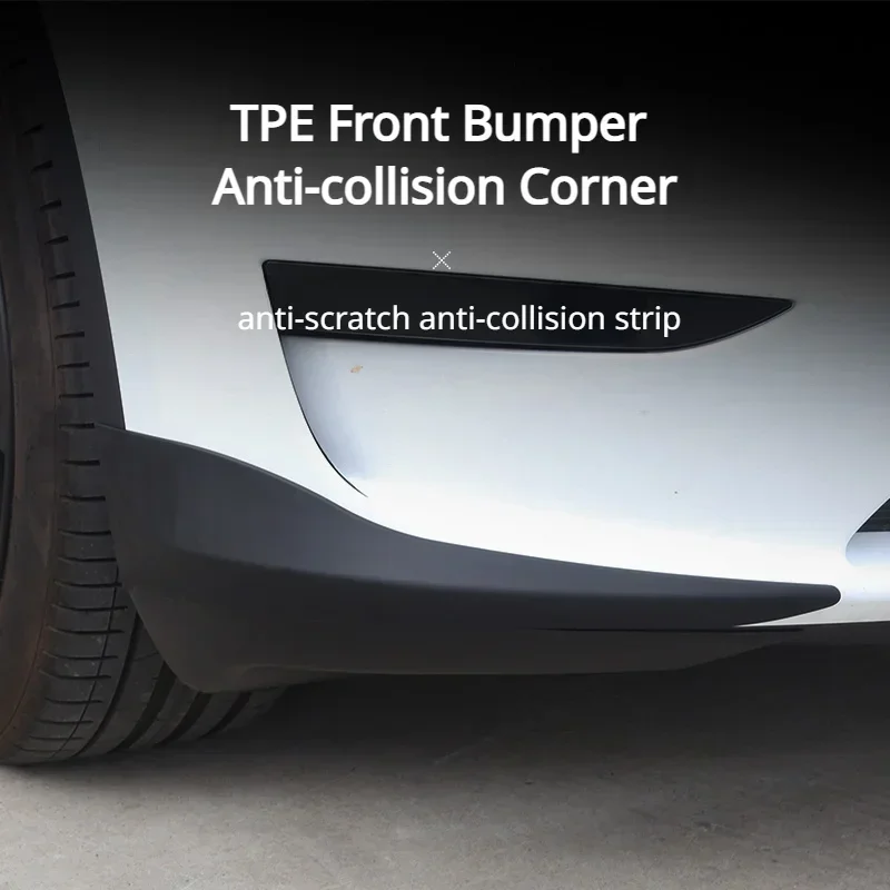 1 Pair TPE Front Car Bumper Protector Strips Guard Corner Anti-collision Protective Trim Strip Decoration Fits for Tesla Model Y