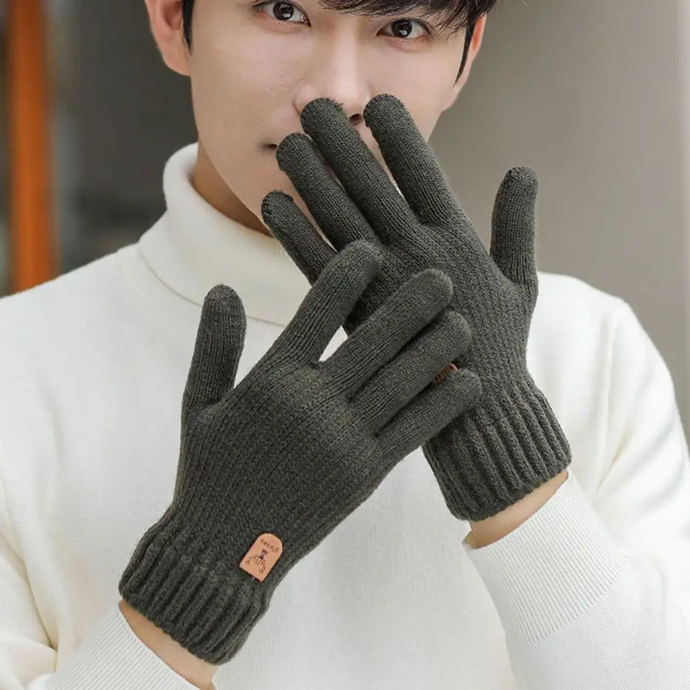 

Cute Soft Knitted Gloves Thick Windproof Winter Gloves Touch Screen Korean Style Men Mittens Winter
