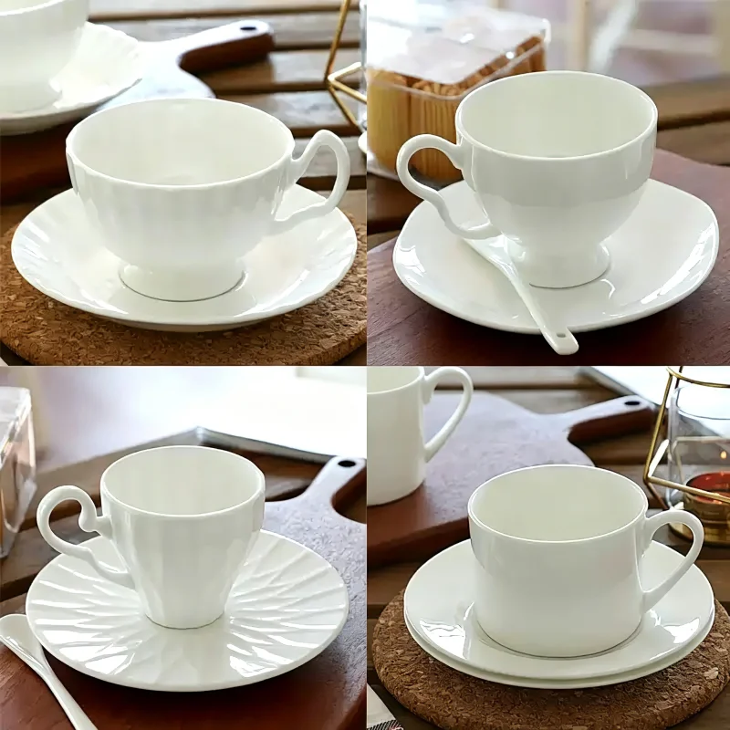 Schlichtes weißes Teetassen-Set aus Bone China, Keramik-Kaffeetasse, japanische Kaffeetasse, türkische Kaffeetassen aus Porzellan, Originale