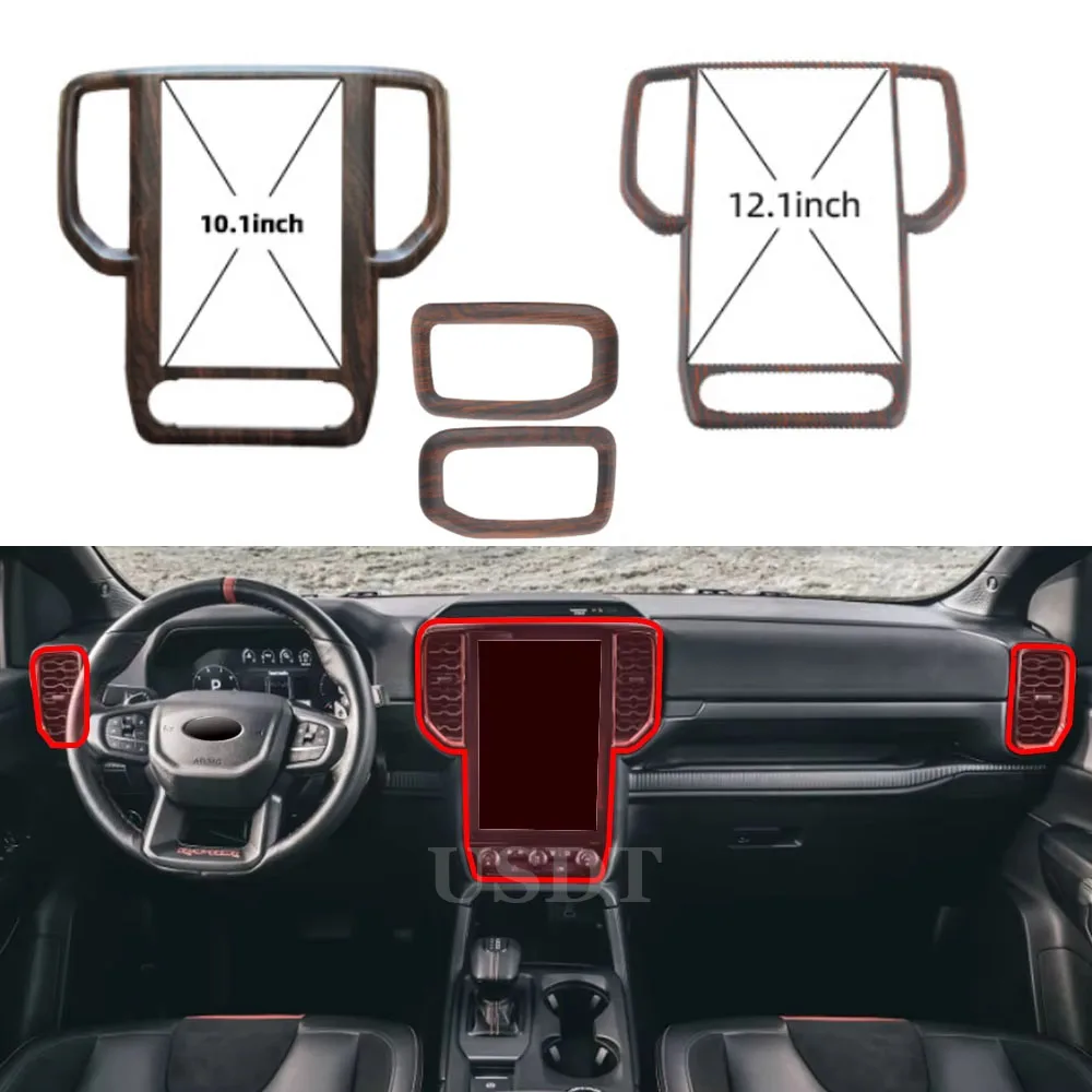 

For Ford Ranger T9 2024 2023 Wood Grain Pattern Dashboard Air Vent Outlet Cover Frame Trim