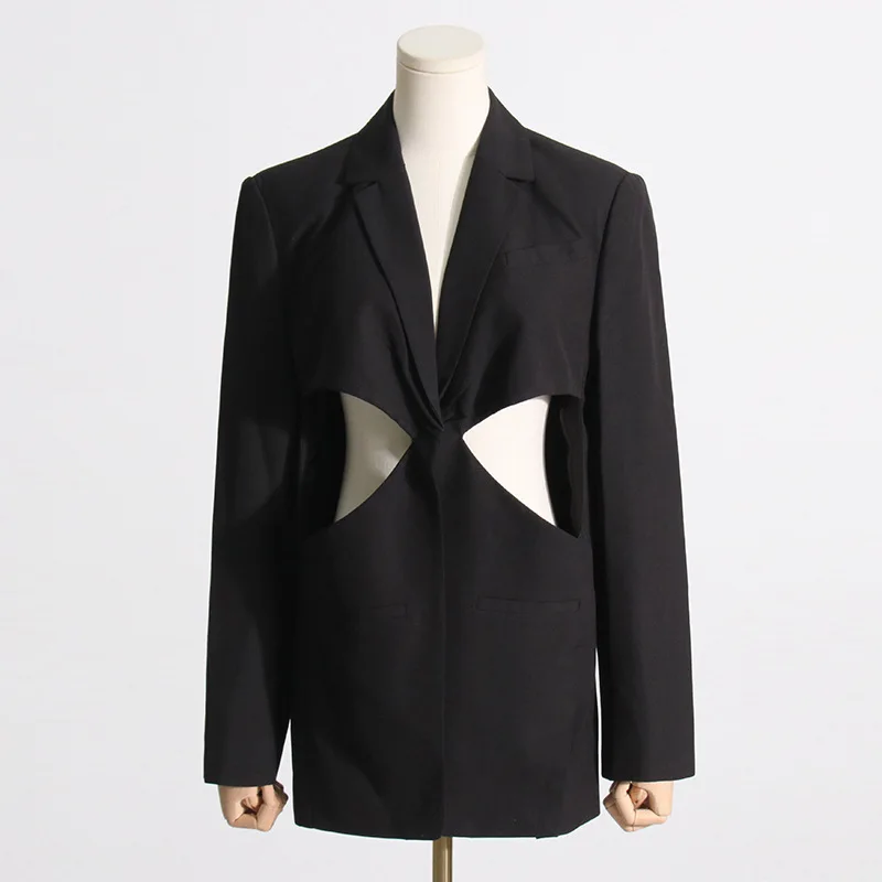 Casual Autumn Women Suits Blazer 1 Pcs Jacket Designer Cotton Sexy Hollow One Button High Quality Coat Outfit