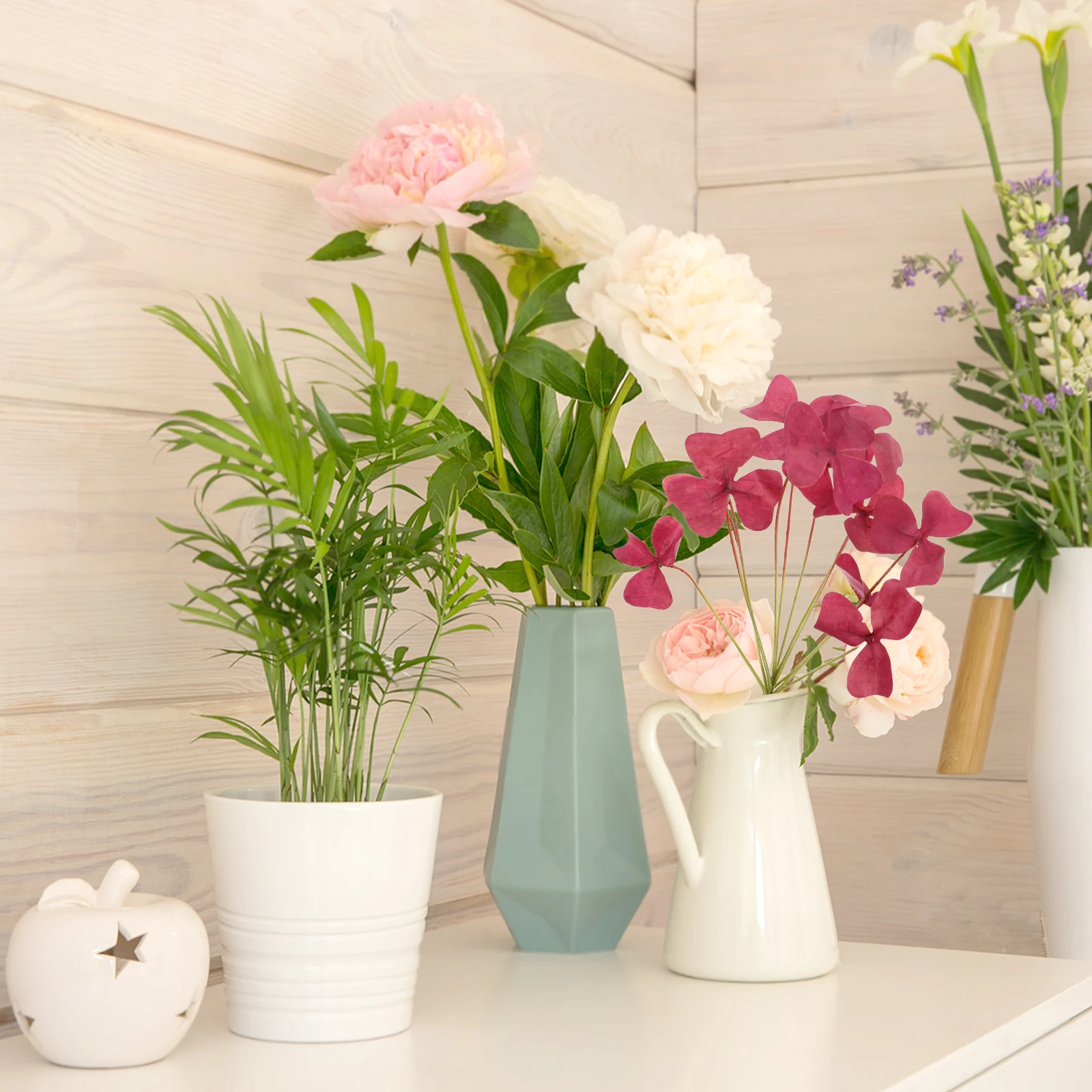 

Small Purple Artificial Shamrock Plant Potted St Patricks Day Decorations Floral Picks Home Party Table Centerpiece