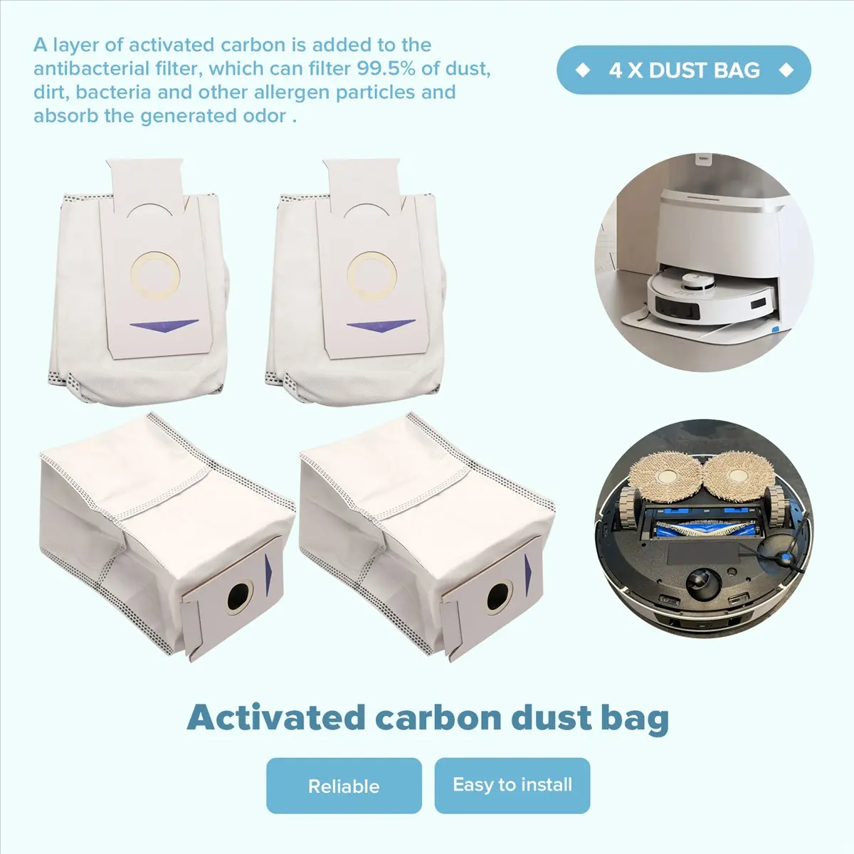 

Аксессуары A03V для робота-пылесоса ECOVACS DEEBOT T30 Pro Omni / T30 Omni: основная щетка, мешки для пыли, салфетки, фильтры