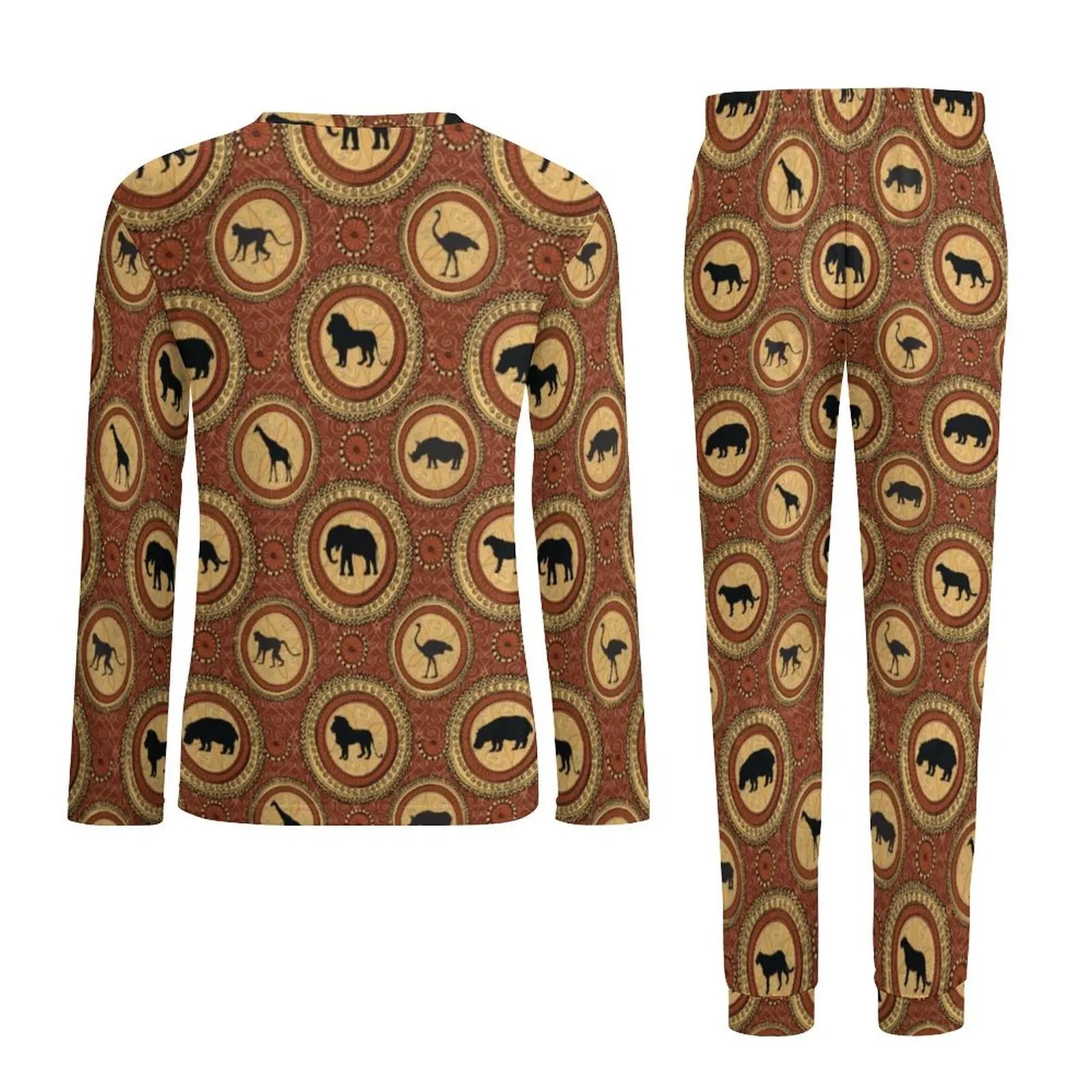 Pijamas de animales africanos para hombre, ropa de dormir cálida con estampado Vintage, manga larga diaria, conjuntos de pijama con patrón de dormitorio de 2 piezas 3XL 4XL 5XL