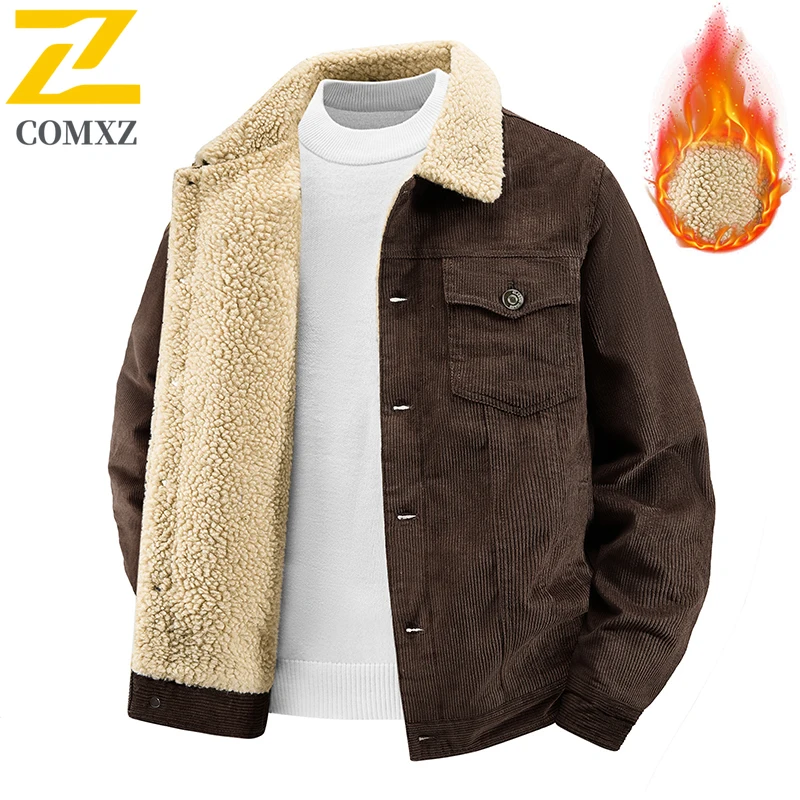

Comxz 2026 Winter Warm Corduroy Jacket Men High Quality Thick Windproof Fleece Lined Parka Outdoor Safari Styl Khakchi Jackets