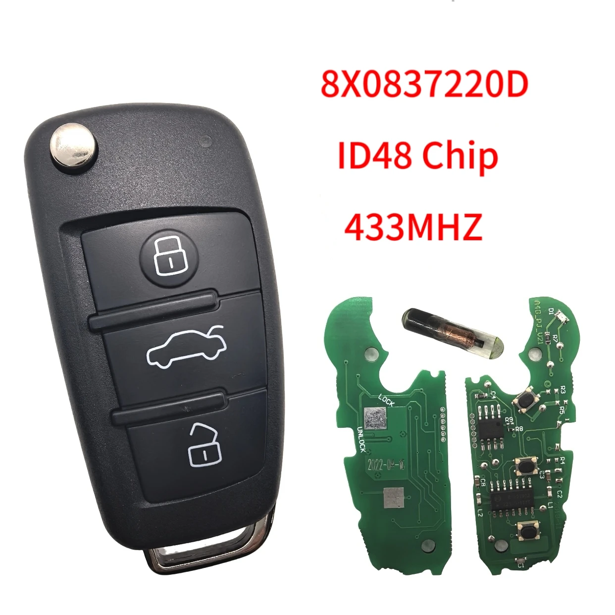315/434Mhz Fernbedienung Autoschlüssel für Audi Q7 B7 Q3 A3 TT A2 A8 A6 A6L A4 S5 C5 C6 B6 A4L A5 Q5 S RS S1 8X0837220D 8P0837220D ID48 Chip – Detail 17