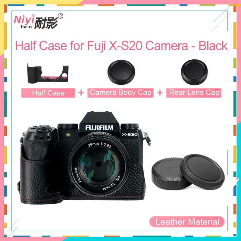 Sarung kamera kulit asli untuk Fujifilm XS20, Sarung dasar kamera kulit asli dengan tali tangan Motif telapak tangan untuk X-S20 Fuji