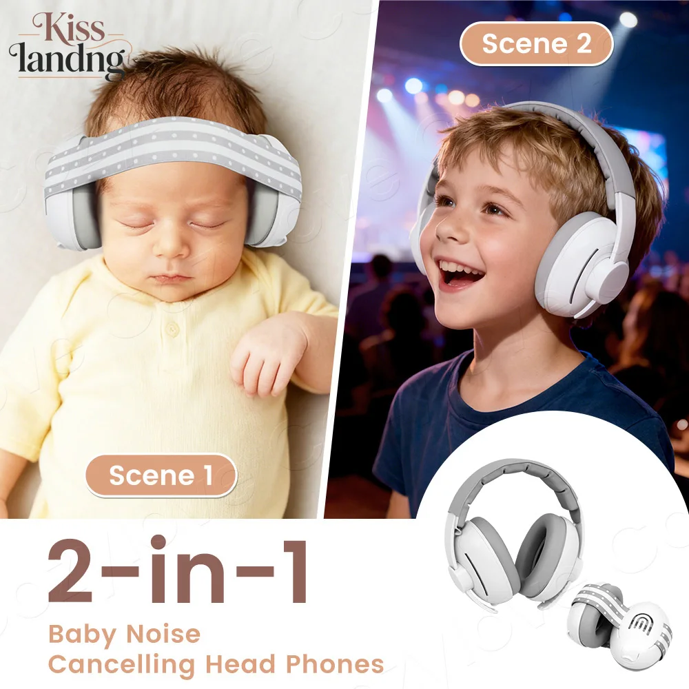 Adjustable 2-in-1 Baby Earmuffs, Lightweight Noise Reduction Headphones for Infant and Toddler Protection