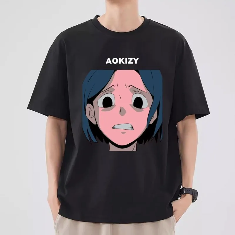 Aokizy Illustration T Shirt Men Couple Combination Clothes Short Sleeve Collar Fashion T-shirt Women Cotton