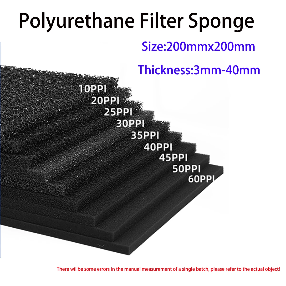 200x200mm  Dustproof Flame Retardant Filter Sponge Polyurethane Filter Cotton Thickness3mm-40mm Air Compressor Filter Cotton