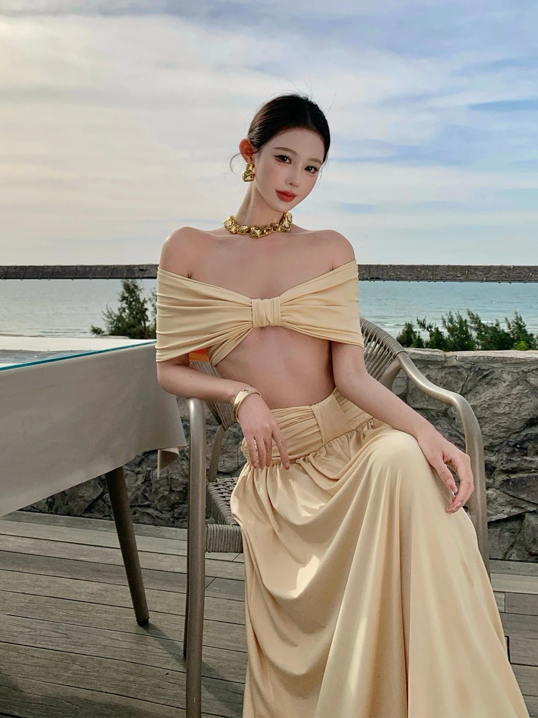 

Сексуальный топ ter ort и юбка трапециевидной формы, комплект из двух предметов для женщин, пляжная одежда, повседневная одежда с эластичной резинкой на талии, чистый цвет, V-Ne, хлопок