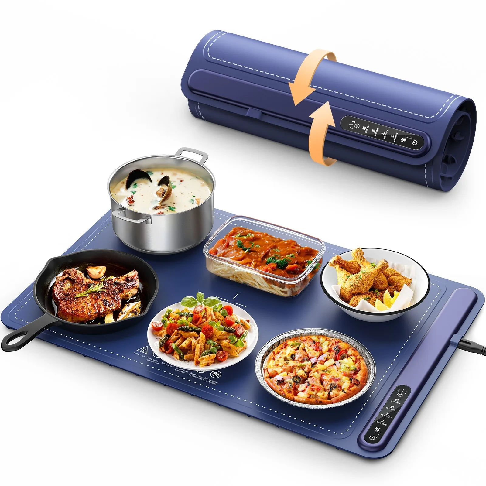 

Roll up food heating pad - Level 4 temperature fast heating silicone hot plate, lifting feet to protect the dining table