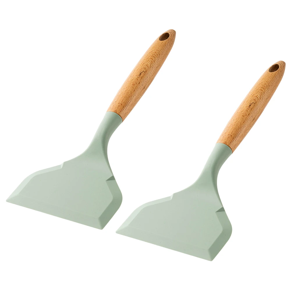 Espátula de silicona de boca ancha, pala Tamagoyaki de ternera, antiadherente mango de madera, herramienta de cocina para freír carne, huevo, 2 piezas