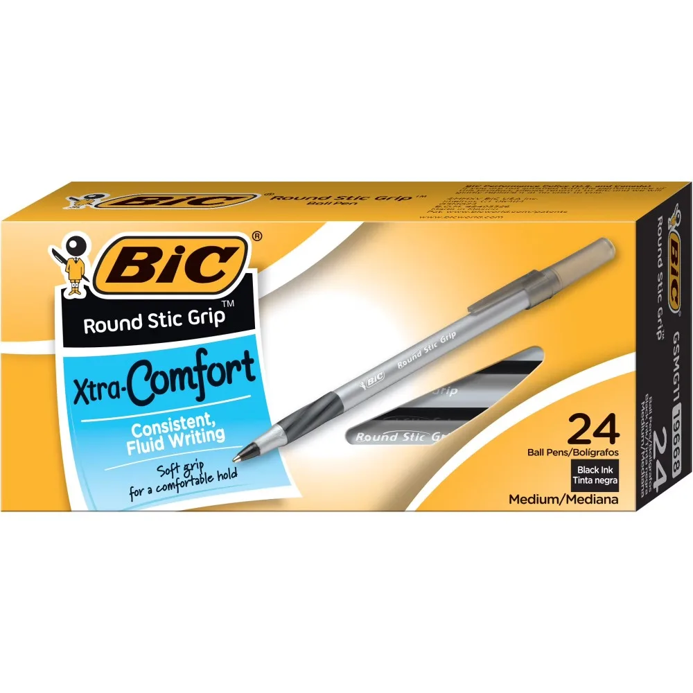 

Extra Comfort Grip Ballpoint Pens Bulk 24 Pack, Bold 1.2mm Point Black Ink Pens for Smooth Writing, Office Supplies, School, Home, Work, Journaling & Note Taking, Round Barrel Design, Long-Lasting, Value Pack of 24 Black