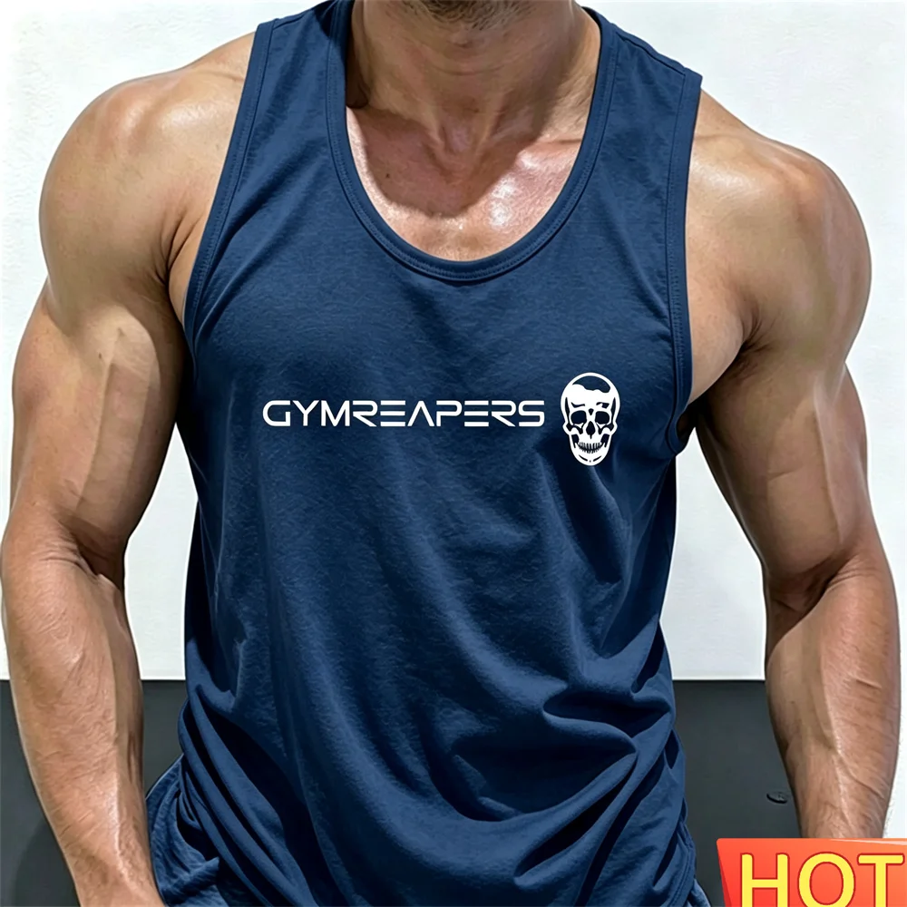 Summer Men's Fitness Sleeveless T-shirt Quick drying tank tops man Gym T-shirt Skeleton Pattern Fitness Enthusiast T-shirt Tops