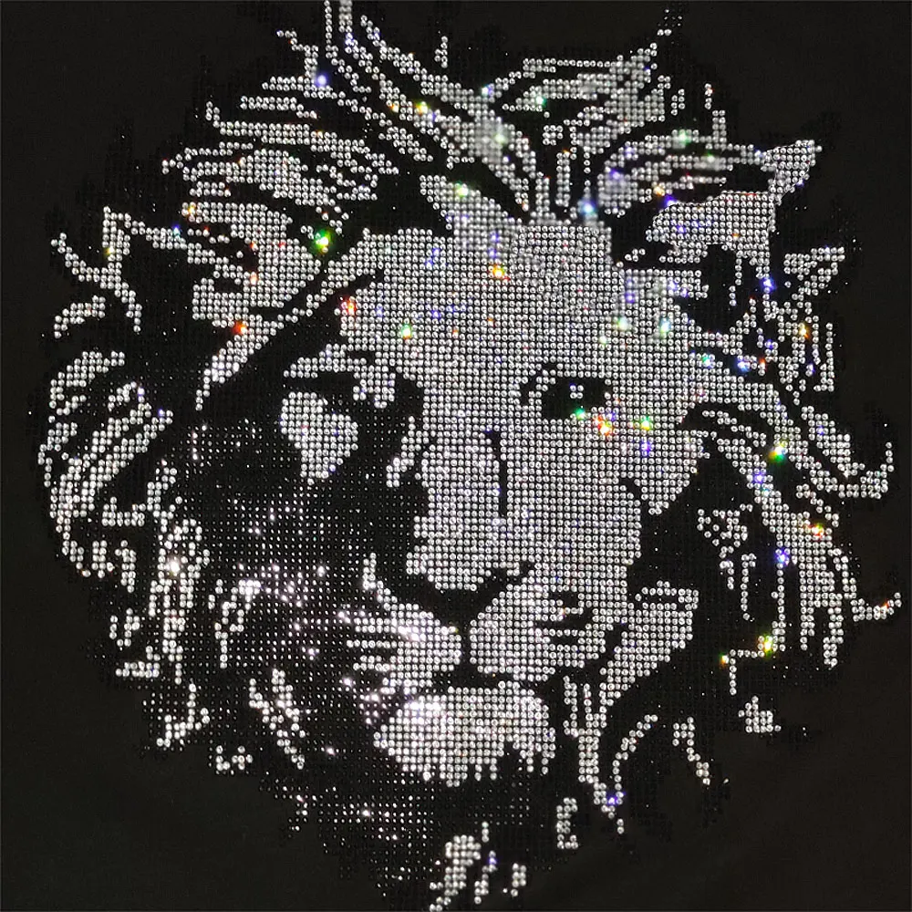 2024 Summer Man Short Sleeve Diamond T-shirt Boys Rock Punk Style New Lion King Print Cotton Tshirt Brand Trend Tops Pullover