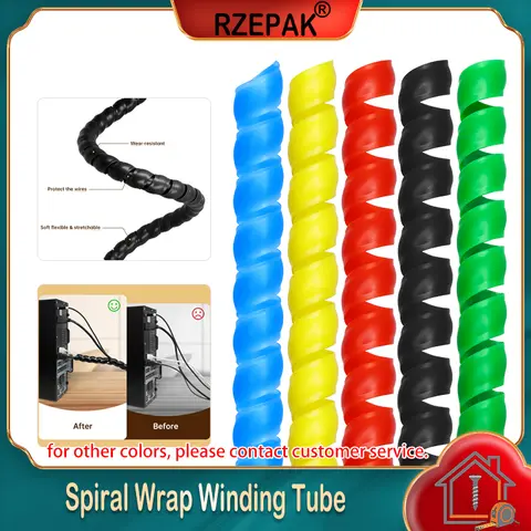1~10m Flexible Spiral Winding Tube Black Diameter 8mm ~ 20mm Cable Wrap Sleeve Cover Tubing Pipe Wire Protector Line Organizer