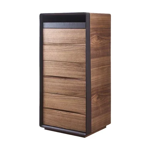 Black Walnut Chest of Six Drawers Affordable  High-End Saddle Leather Chest of Drawers Modern Minimalist Bedroom Locker