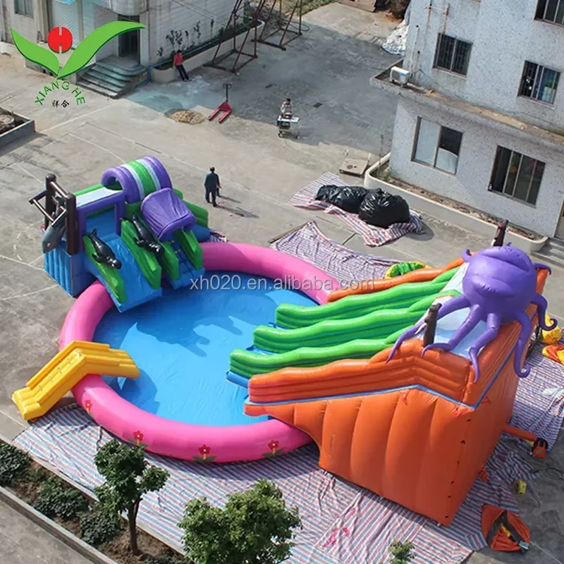 Large 30ft Tall Octopus Theme Playground Water Park Slide Inflatable Water Slide for Sale