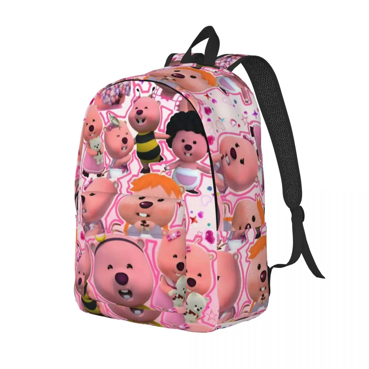 Kawaii Loopy Cartoon Beaver Teenage Backpack Pocket High School Hiking Travel Cute Daypack for Men Women College Shoulder Bag