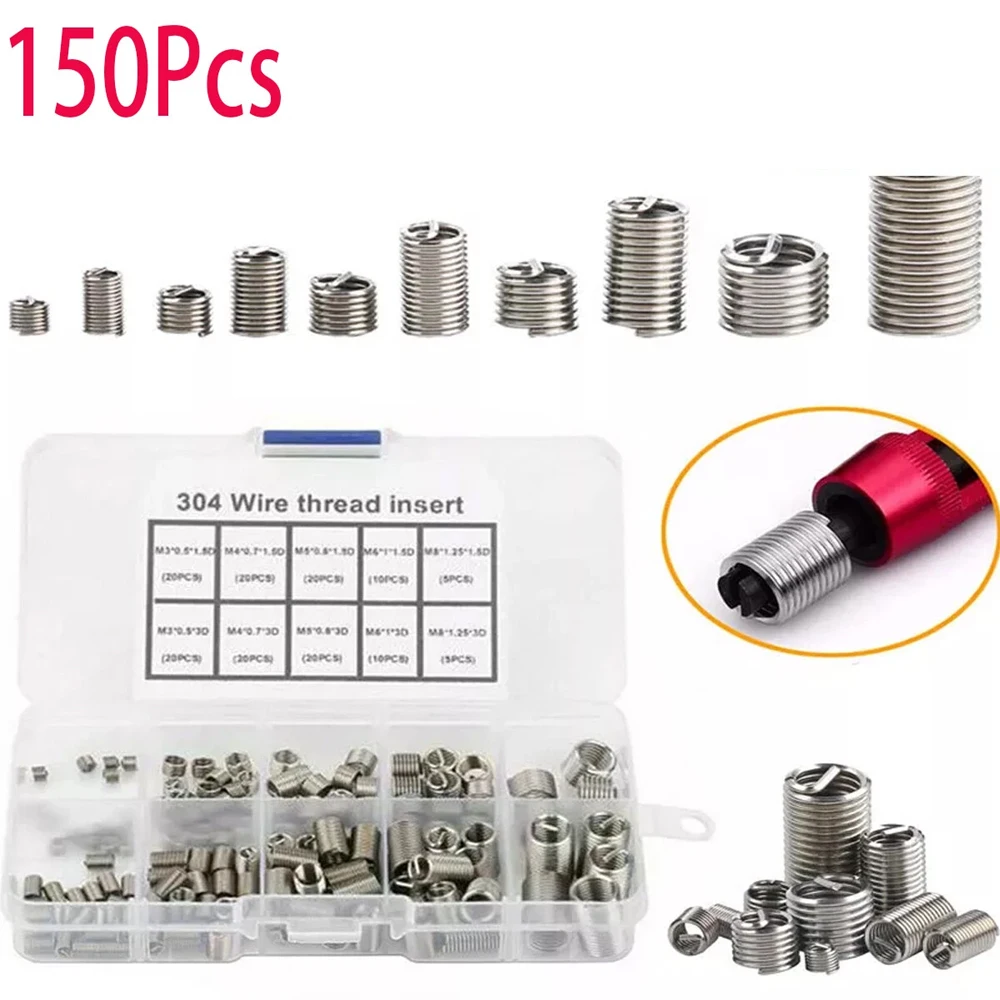150Pcs/Set Helicoil Thread Repair Insert Kit M3 M4 M5 M6 M8 Stainless Steel