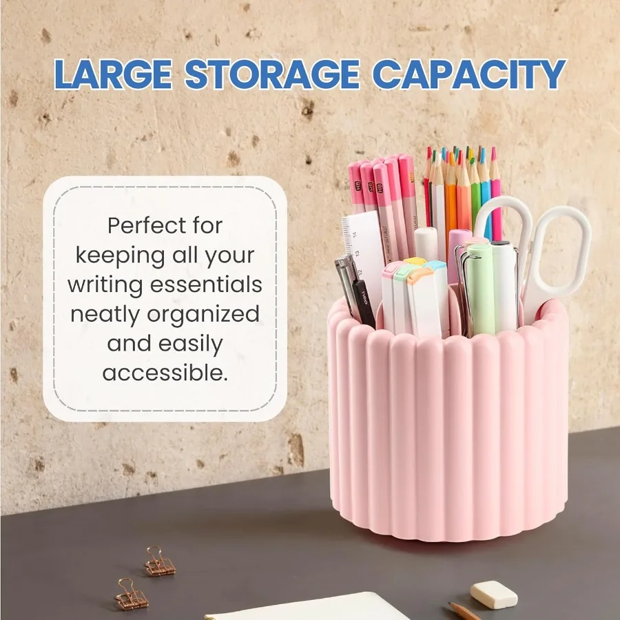 منظم مكتب 360 ° حامل أقلام دوار لكوب تقشير المكتب مع 7 مقصورات صندوق تخزين علبة للمكتب والمدرسة والمنزل باللون الوردي #3