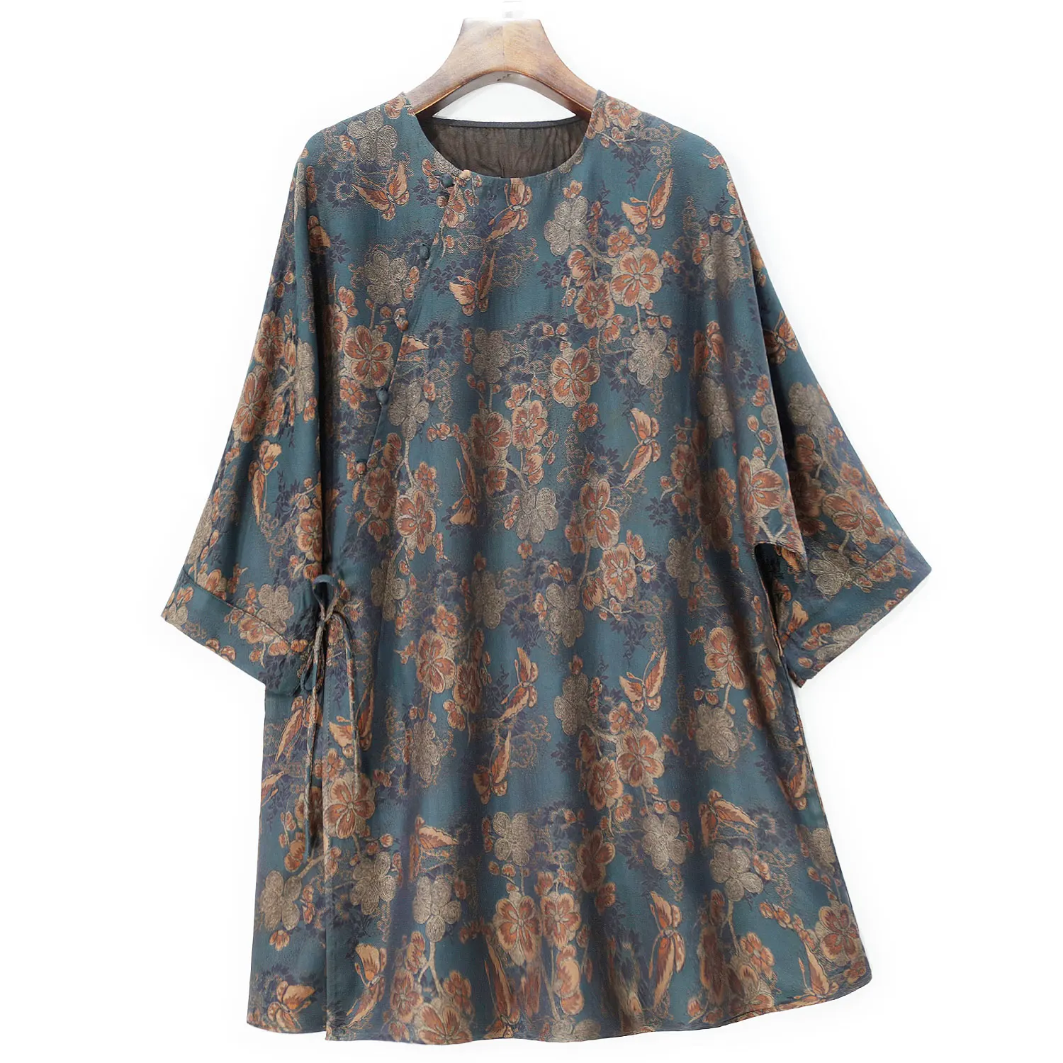 Winsleter- 40MM Silk Song Brocade Elegant T-shirt, Woman 3/4 Sleeve Jacquard, Loose Vintage Commute Tops, 2025 Spring T4D431CC