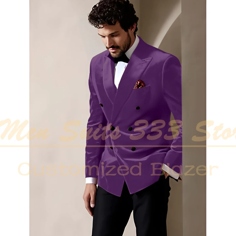 Red Velvet Double Breasted Men Suits High Quality Fashion 2 Piece Jacket Pants Elegant Groom 2026 Wedding Slim Fit Outfits