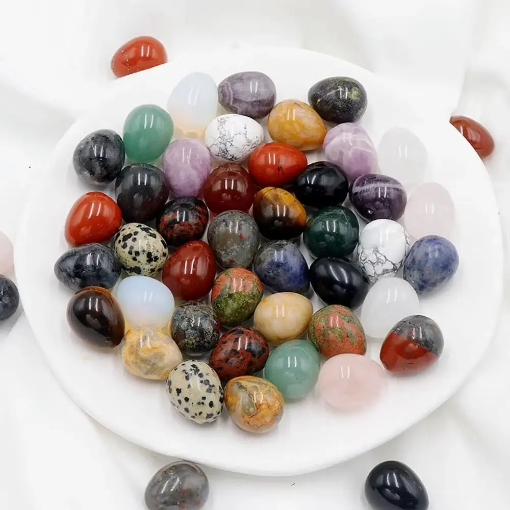 10pcs Home Decoration Natural Polished Stone Egg Mini Random Pattern Easter Decoration Egg 22x30mm DIY Egg Craft Kids