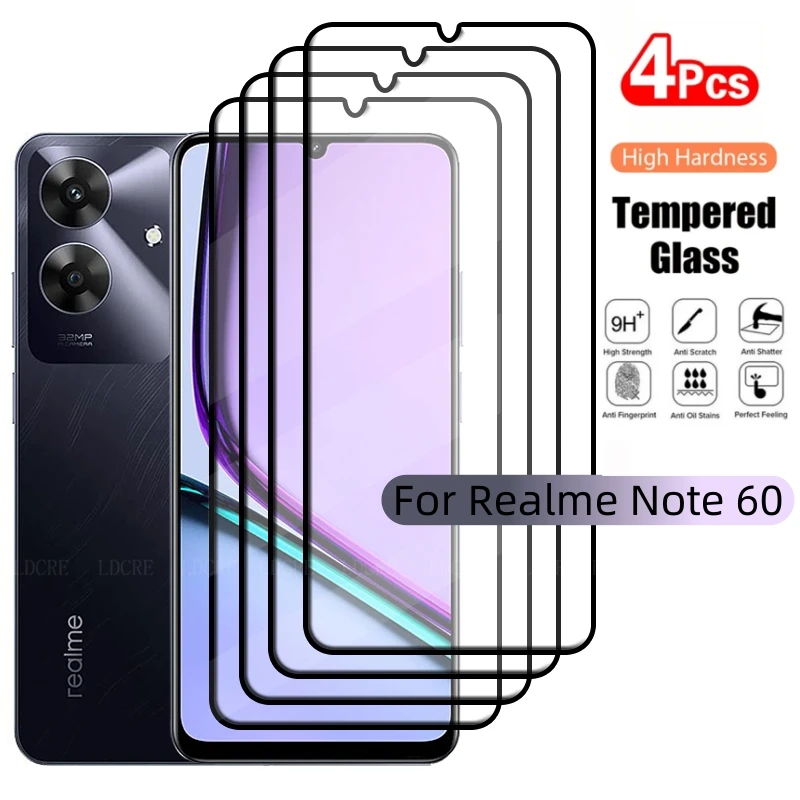 

4Pcs For Realme Note 60 Glass OPPO Realme Note 60 Tempered Glass 9H Protective Full Cover Glue Screen Protector Realme Note 60