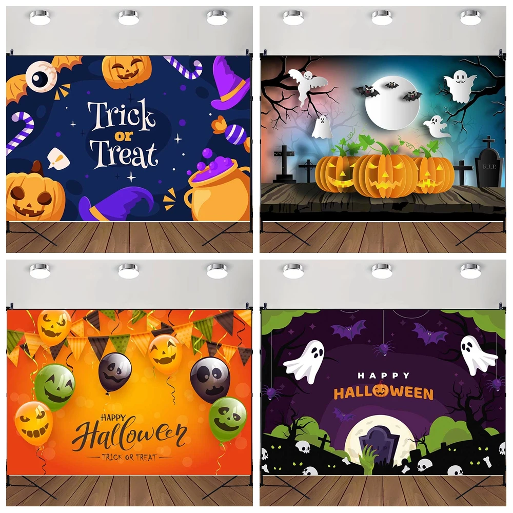 

MOON.QG Halloween Backdrop Full Moon Cemetery Pumpkin Lanterns Photo Background Baby Shower Photography Props Accessories Wall