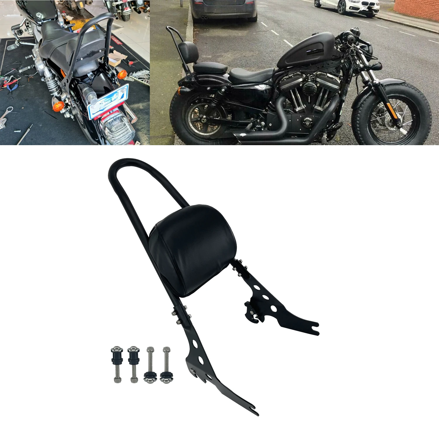 

Black Detachable Rear Passenger Sissy Bar Backrest Cushion Pad W/ Docking Hardwares For Harley Sportster XL 883 1200 2004-2021