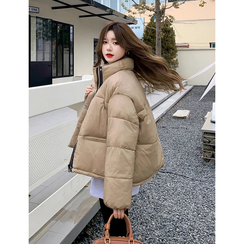 Women Khaki Down Jacket Coat Fake Two Pieces Fashion Stand Collar Streetwear Windproof Duck Down Feather Female Winter Outwear