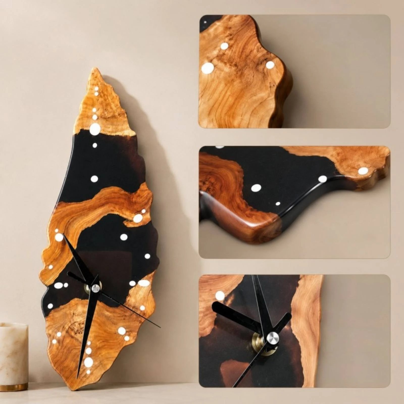Wood Slab Clock Decorative Wood Wall Clock Rustic Minimalist for Homeowners, Living Room, Bedroom