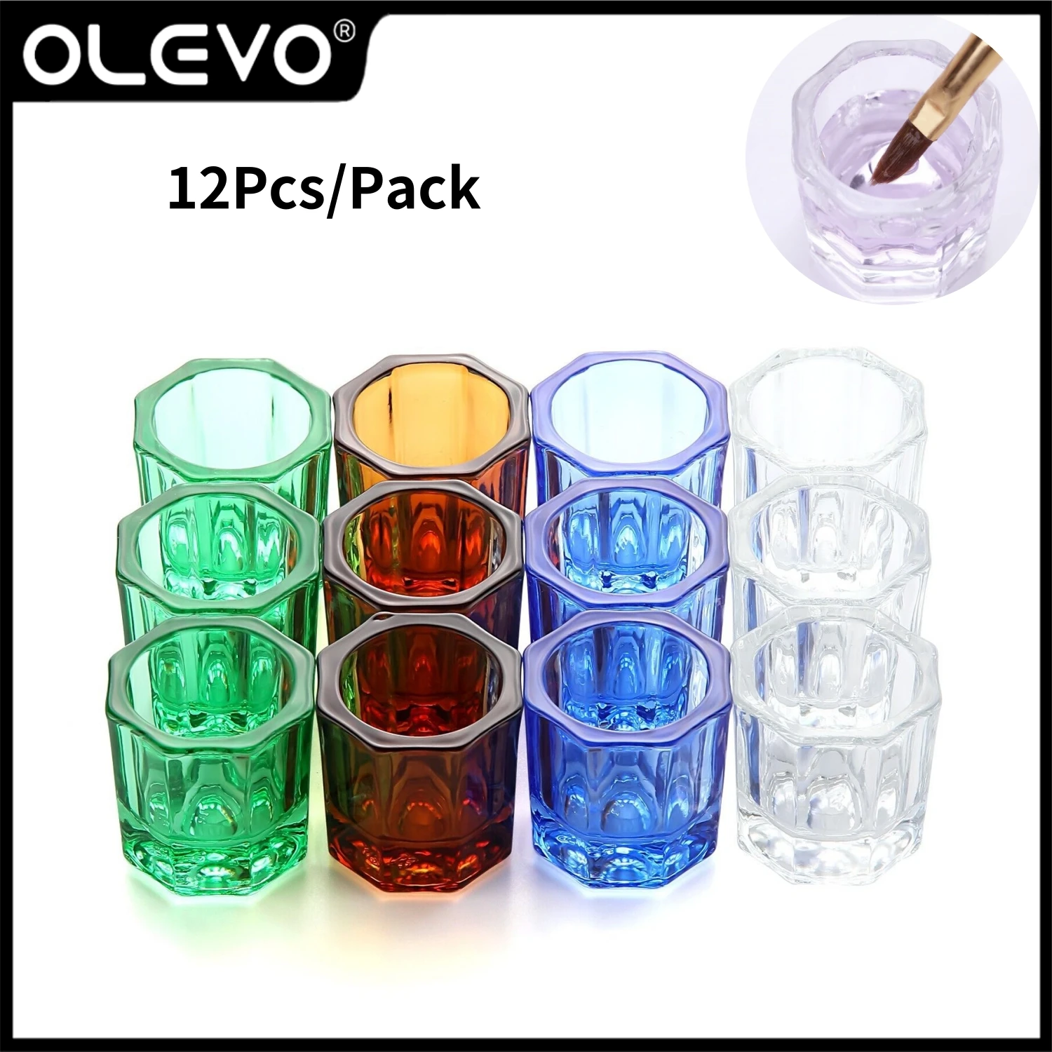 

12Pcs/Pack Dental Mixing Bowls Crystal Glass Dappen Dish Liquid Nail Art Cup Octagonal Glassware Dentistry Lab Tools