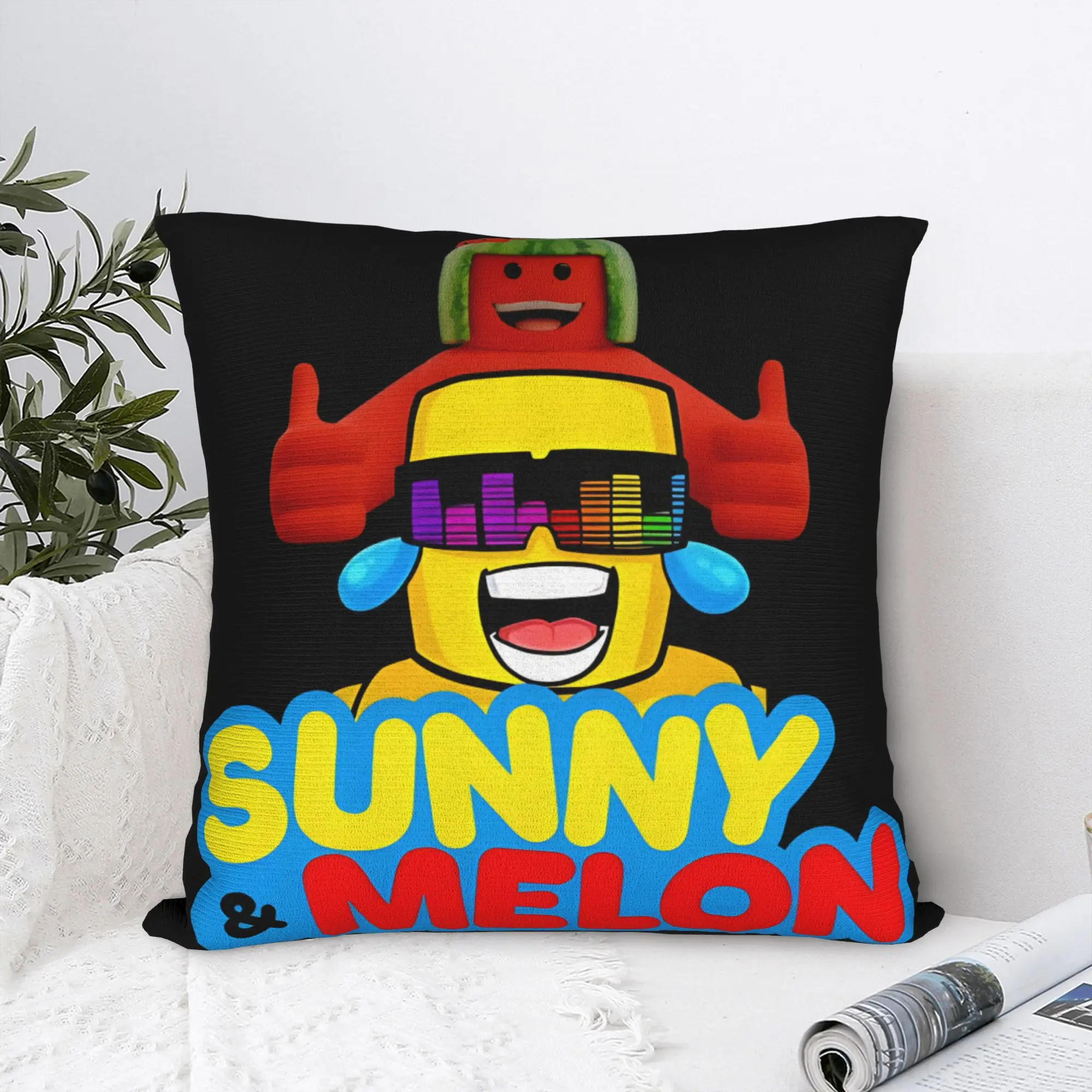 Sunny Front Melon Behind Thumbs Up Pillow Case  Print Pillow Cover For Couch Sofa Bedroom Retro Trendy Pillowcases
