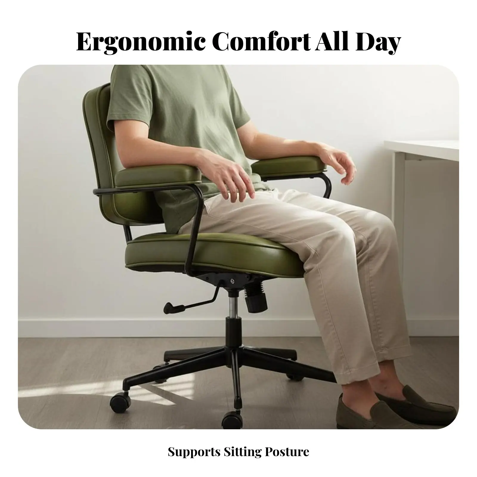 Vintage design Caster Chair Ergonomic Backrest Office Furniture 360-Degree rotate Padded Armrests for Home Workers, Bedroom