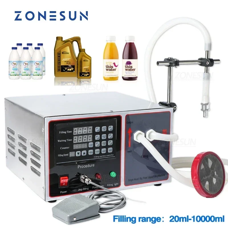 

ZONESUN 10L Electric Semi Automatic Water Liquid Edible Palm Olive Oil Bottle Vial Volumetric Filling Machine ZS-GFK17A